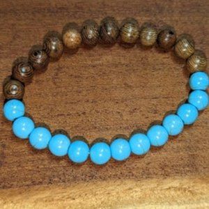 Howlite Wood Stone Bracelet 8mm Beads Tibetan Buddha Jewelry 7.5 inches